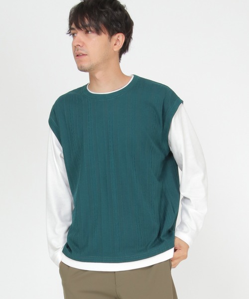 ikka（イッカ）の「フェイクベストロンＴ（Tシャツ/カットソー・メンズ・ネイビー/ワイン/ベージュ/グリーン・S/M/XL/L）」の5枚目の写真