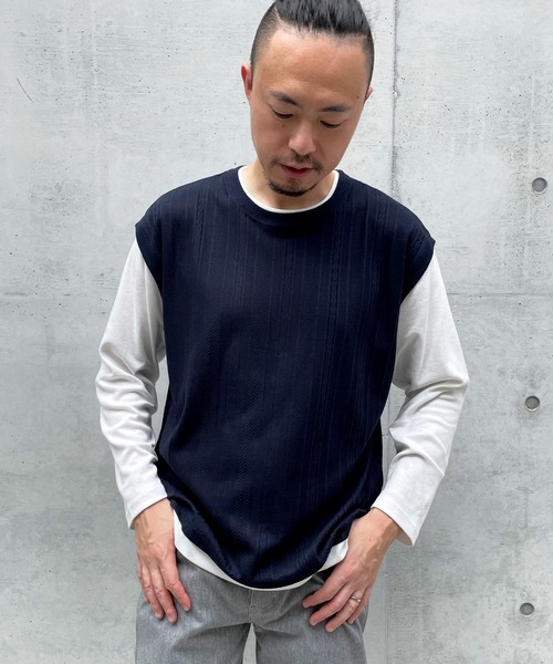 ikka（イッカ）の「フェイクベストロンＴ（Tシャツ/カットソー・メンズ・ネイビー/ワイン/ベージュ/グリーン・S/M/XL/L）」の6枚目の写真