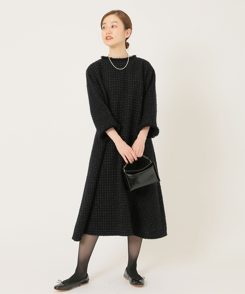イエナ　ツイード　ワンピース　ドレス IENA（イエナ）の「＆NAVY ツイードワンピース（ワンピース）」 - WEAR