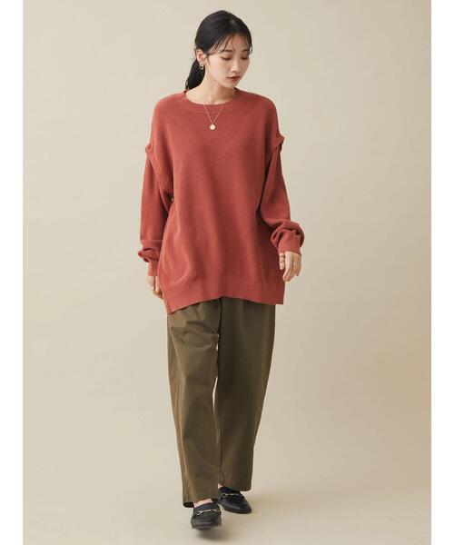 CRAFT STANDARD BOUTIQUE(クラフトスタンダードブティック)の「2WAY片畦ニットプルオーバー *(ニット/セーター・レディース・オレンジ/ベージュ/ブラック・FREE)」の4枚目の写真