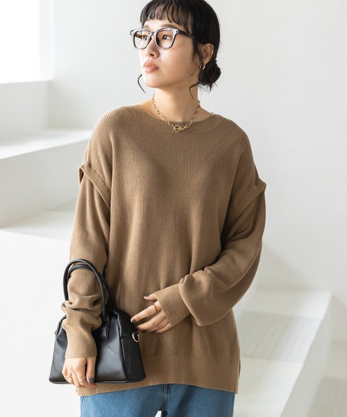 CRAFT STANDARD BOUTIQUE(クラフトスタンダードブティック)の「2WAY片畦ニットプルオーバー *(ニット/セーター・レディース・オレンジ/ベージュ/ブラック・FREE)」の3枚目の写真