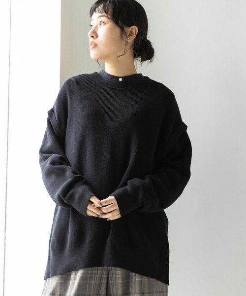 CRAFT STANDARD BOUTIQUE(クラフトスタンダードブティック)の「2WAY片畦ニットプルオーバー *(ニット/セーター・レディース・オレンジ/ベージュ/ブラック・FREE)」の2枚目の写真