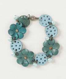 TIME WILL TELL WORKS(^CEBe[NX)FLLOWER@ LETHER×PEARL @BRACELET(uXbg)