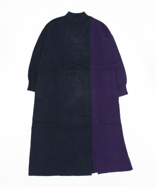 Q（キュー）の「バイカラー切替ニットワンピ（ワンピース・レディース・ブラック/ネイビー・MEDIUM）」の4枚目の写真