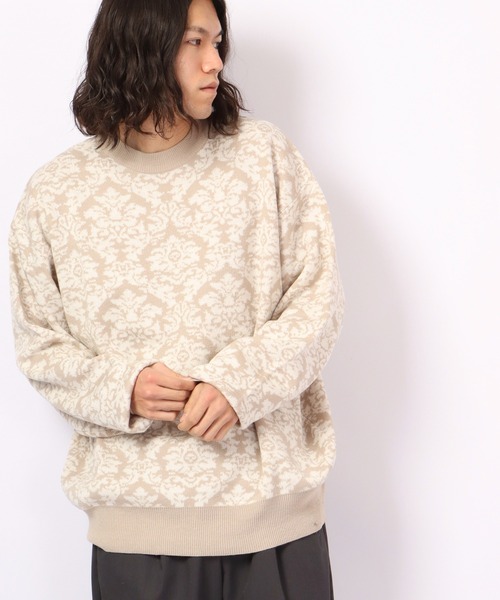 TAN ダマスク モヘヤニット ジャガード ダマスク柄 ジャガードニット クルーネックセーター（ニット