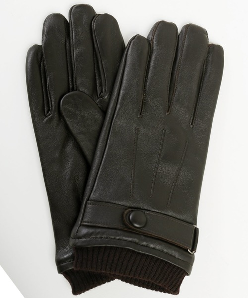 ラムレザー手袋メンズベルト付きスマホ対応