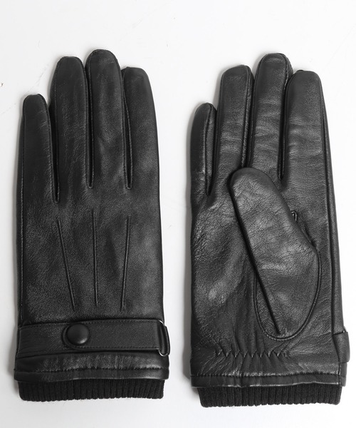 ラムレザー手袋メンズベルト付きスマホ対応