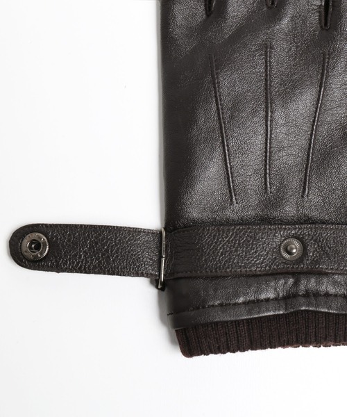 ラムレザー手袋メンズベルト付きスマホ対応
