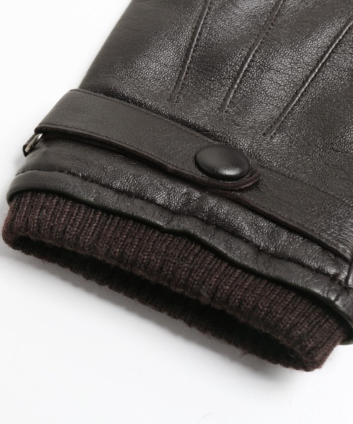 ラムレザー手袋メンズベルト付きスマホ対応
