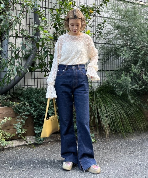 CIAOPANIC(チャオパニック)の「キャンディースリーブレーストップス(Tシャツ/カットソー・レディース・オフホワイト/ブラック/ライム・FREE)」の5枚目の写真