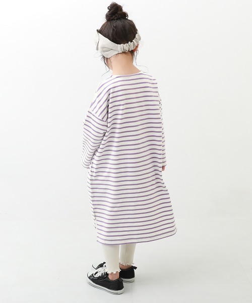 devirock(デビロック)の「ゆるっとボーダー 長袖ワンピース(ワンピース・キッズ・ブラック/ダークベージュ/ラベンダー/ブルー/グリーン系その他・130cm/110cm/100cm/160cm/140cm/150cm/120cm)」の5枚目の写真