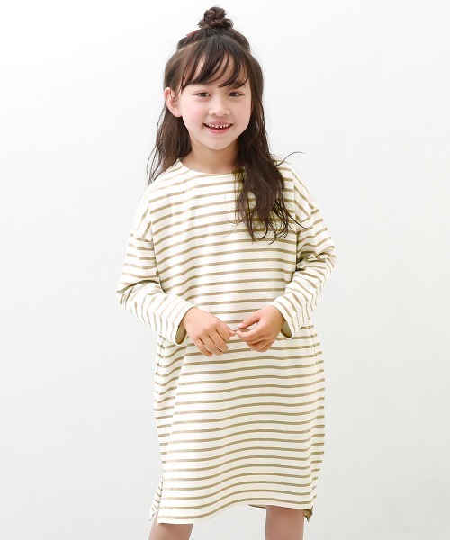 devirock(デビロック)の「ゆるっとボーダー 長袖ワンピース(ワンピース・キッズ・ブラック/ダークベージュ/ラベンダー/ブルー/グリーン系その他・130cm/110cm/100cm/160cm/140cm/150cm/120cm)」の3枚目の写真