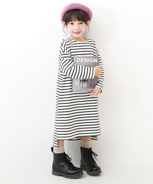 devirock(デビロック)の「ゆるっとボーダー 長袖ワンピース(ワンピース・キッズ・ブラック/ダークベージュ/ラベンダー/ブルー/グリーン系その他・130cm/110cm/100cm/160cm/140cm/150cm/120cm)」の6枚目の写真