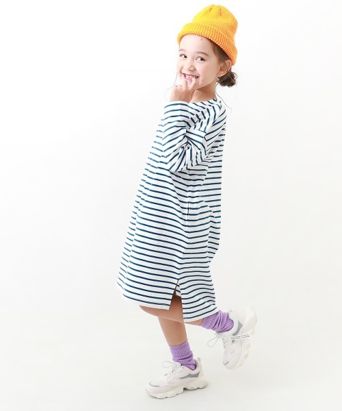 devirock(デビロック)の「ゆるっとボーダー 長袖ワンピース(ワンピース・キッズ・ブラック/ダークベージュ/ラベンダー/ブルー/グリーン系その他・130cm/110cm/100cm/160cm/140cm/150cm/120cm)」の7枚目の写真