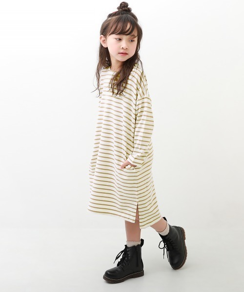 devirock(デビロック)の「ゆるっとボーダー 長袖ワンピース(ワンピース・キッズ・ブラック/ダークベージュ/ラベンダー/ブルー/グリーン系その他・130cm/110cm/100cm/160cm/140cm/150cm/120cm)」の9枚目の写真
