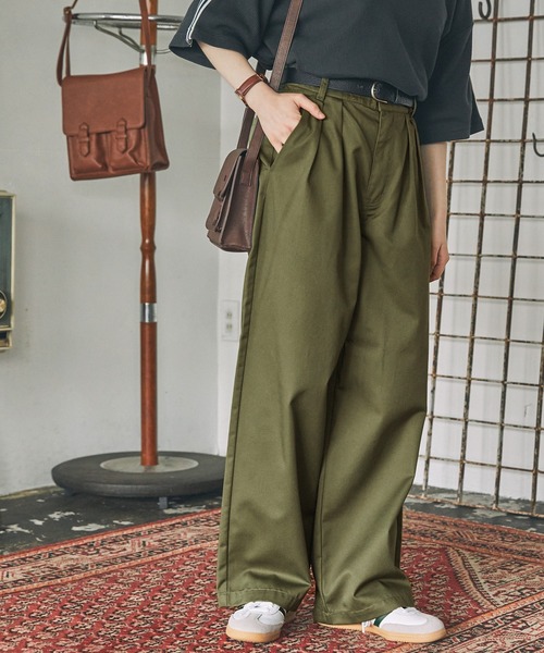 ハイウエストタックワイドストレートチノパンツ MONO-MART