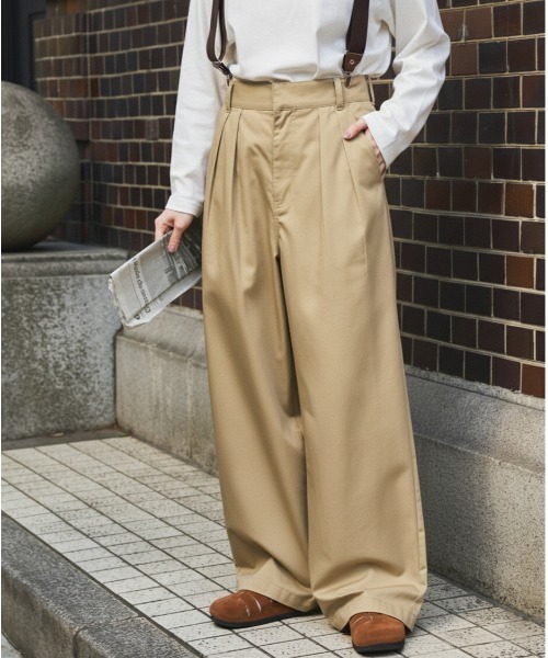 ハイウエストタックワイドストレートチノパンツ MONO-MART LADY'S