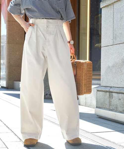 MARMARMAR ハイウエストワイドチノパンツ チノパン ハイウエストタックワイドストレートチノパンツ