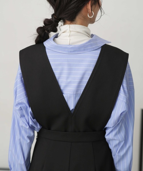 NANO universe(ナノユニバース)の「LB.04/2wayフレアジャンパースカート(ジャンパースカート・レディース・ブラック/ライトベージュ/パープル・FREE)」の9枚目の写真