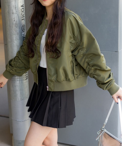 SpRay(スプレイ)の「クロップドMA1(MA-1・レディース・カーキ/ブラック/アイボリー・FREE)」の22枚目の写真