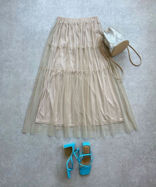 JUGLANS(ユグランス)の「☆ チュールティアードギャザースカート W1319(スカート・レディース・ベージュ/ピンク/ネイビー・FREE)」の1枚目の写真