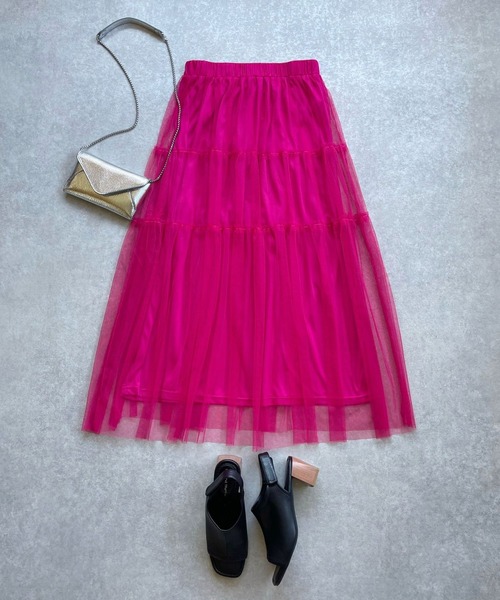 JUGLANS(ユグランス)の「☆ チュールティアードギャザースカート W1319(スカート・レディース・ベージュ/ピンク/ネイビー・FREE)」の3枚目の写真
