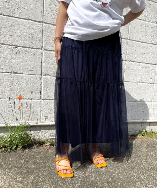 JUGLANS(ユグランス)の「☆ チュールティアードギャザースカート W1319(スカート・レディース・ベージュ/ピンク/ネイビー・FREE)」の5枚目の写真