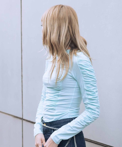 トップス THE OPEN PRODUCT RUCHED LONG SLEEVE TOP THE OPEN PRODUCT /ザオープンプロダクト/ RUCHED LONG SLEEVE
