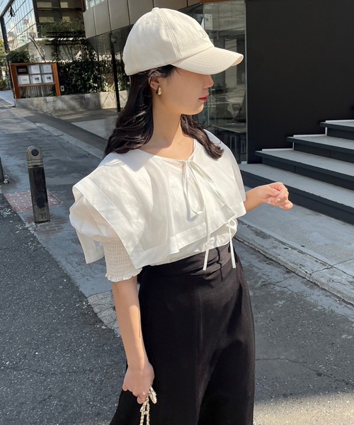 one after another NICE CLAUP(ワンアフターアナザーナイスクラップ)の「【襟取り外し可能】ビックカラーブラウス(シャツ/ブラウス・レディース・ブラック/チャコールグレー/オフホワイト・FREE)」の5枚目の写真