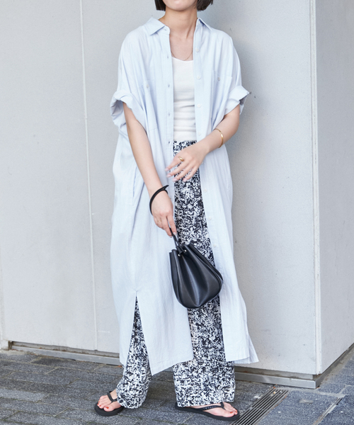 アミパリス　ブルー コットン 半袖 シャツワンピース AMI Paris コットン シャツ | ブルー | FARFETCH JP