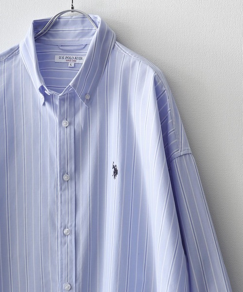 U.S. POLO ASSN.（ユーエスポロアッスン）の「【U.S. POLO ASSN.】 ワンポイント刺繍長袖ブロードシャツ（シャツ/ブラウス・メンズ・ホワイト×ブルー/オフホワイト/ブルー/ブラック×ホワイト/グリーン/ネイビー/ブルー系/ブルー系1・MEDIUM/LARGE/X-LARGE）」の7枚目の写真