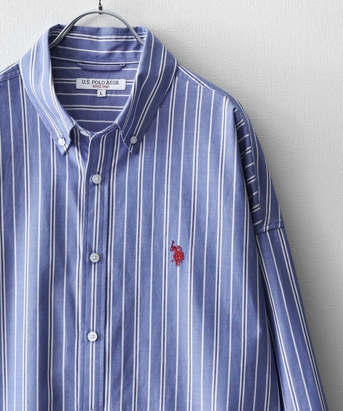 U.S. POLO ASSN.（ユーエスポロアッスン）の「【U.S. POLO ASSN.】 ワンポイント刺繍長袖ブロードシャツ（シャツ/ブラウス・メンズ・ホワイト×ブルー/オフホワイト/ブルー/ブラック×ホワイト/グリーン/ネイビー/ブルー系/ブルー系1・MEDIUM/LARGE/X-LARGE）」の8枚目の写真
