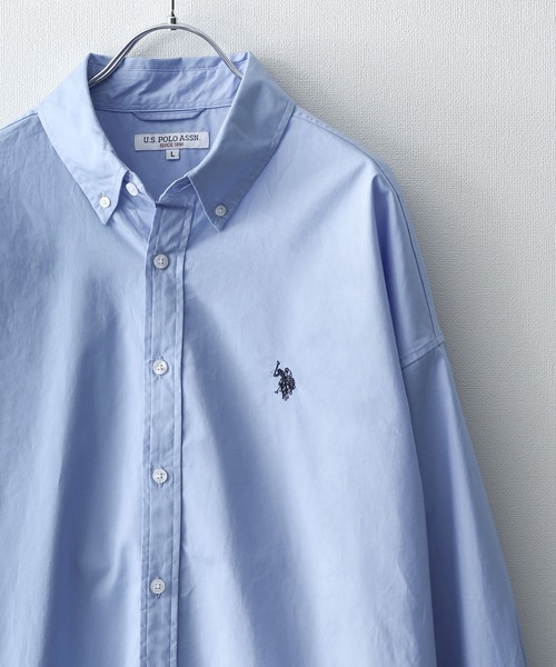 U.S. POLO ASSN.（ユーエスポロアッスン）の「【U.S. POLO ASSN.】 ワンポイント刺繍長袖ブロードシャツ（シャツ/ブラウス・メンズ・ホワイト×ブルー/オフホワイト/ブルー/ブラック×ホワイト/グリーン/ネイビー/ブルー系/ブルー系1・MEDIUM/LARGE/X-LARGE）」の6枚目の写真