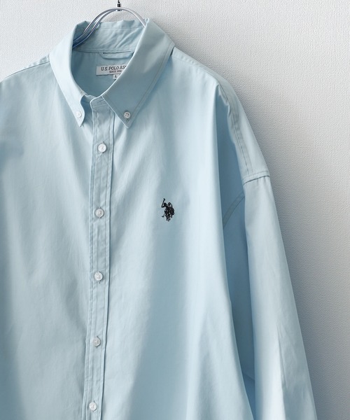 U.S. POLO ASSN.（ユーエスポロアッスン）の「【U.S. POLO ASSN.】 ワンポイント刺繍長袖ブロードシャツ（シャツ/ブラウス・メンズ・ホワイト×ブルー/オフホワイト/ブルー/ブラック×ホワイト/グリーン/ネイビー/ブルー系/ブルー系1・MEDIUM/LARGE/X-LARGE）」の4枚目の写真