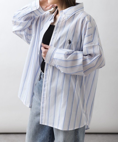 U.S. POLO ASSN.（ユーエスポロアッスン）の「【U.S. POLO ASSN.】 ワンポイント刺繍長袖ブロードシャツ（シャツ/ブラウス・メンズ・ホワイト×ブルー/オフホワイト/ブルー/ブラック×ホワイト/グリーン/ネイビー/ブルー系/ブルー系1・MEDIUM/LARGE/X-LARGE）」の10枚目の写真