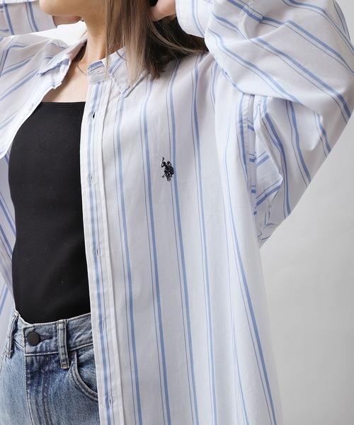 U.S. POLO ASSN.（ユーエスポロアッスン）の「【U.S. POLO ASSN.】 ワンポイント刺繍長袖ブロードシャツ（シャツ/ブラウス・メンズ・ホワイト×ブルー/オフホワイト/ブルー/ブラック×ホワイト/グリーン/ネイビー/ブルー系/ブルー系1・MEDIUM/LARGE/X-LARGE）」の11枚目の写真