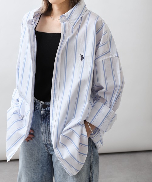 U.S. POLO ASSN.（ユーエスポロアッスン）の「【U.S. POLO ASSN.】 ワンポイント刺繍長袖ブロードシャツ（シャツ/ブラウス・メンズ・ホワイト×ブルー/オフホワイト/ブルー/ブラック×ホワイト/グリーン/ネイビー/ブルー系/ブルー系1・MEDIUM/LARGE/X-LARGE）」の12枚目の写真