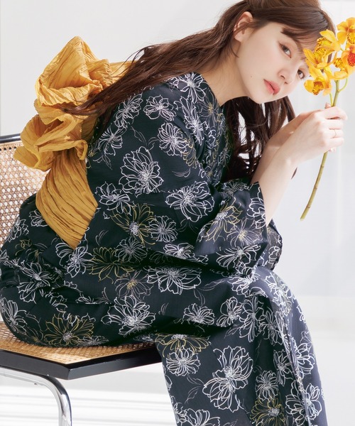 1人で着られる浴衣3点セット 和歌山染工日本染め（浴衣・しわ兵児帯・下駄）【K】 1人で着られる浴衣5点セット 和歌山染工日本染め（ゆかた・しわ