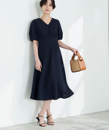 麻調フレアワンピース