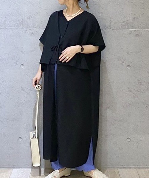 LEPSIM（レプシィム）の「マタニティ／ケープ付きワンピース　190461（マタニティウェア/グッズ・レディース・ブラック/オレンジ・FREE）」の2枚目の写真