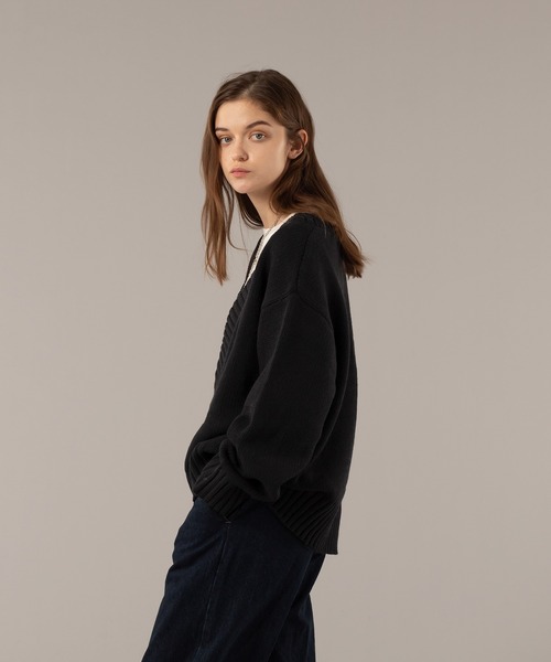 SELLE GLANT（セレグランテ）の「VNECK LOW GAUGE KNIT/Ⅴネックローゲージニット（ニット/セーター・メンズ・ダークベージュ/ブラック・LARGE/MEDIUM）」の3枚目の写真