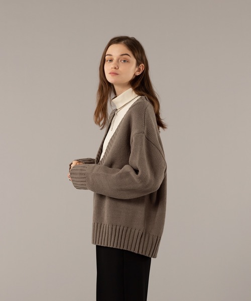SELLE GLANT（セレグランテ）の「VNECK LOW GAUGE KNIT/Ⅴネックローゲージニット（ニット/セーター・メンズ・ダークベージュ/ブラック・LARGE/MEDIUM）」の20枚目の写真