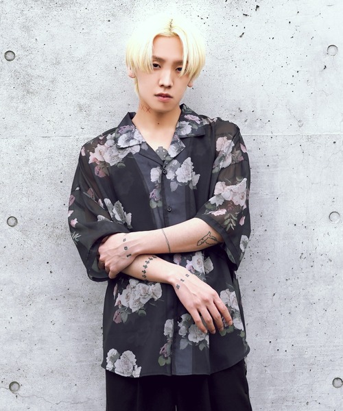 G.O.C（ジーオーシー）の「マルチ パターン ルーズ シフォン シアーシャツ（シャツ/ブラウス・メンズ・ブルー系その他/グリーン/ブラック系その他/ブラック/ホワイト/グレー・LARGE/SMALL/MEDIUM）」の3枚目の写真