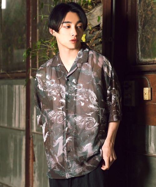 G.O.C（ジーオーシー）の「マルチ パターン ルーズ シフォン シアーシャツ（シャツ/ブラウス・メンズ・ブルー系その他/グリーン/ブラック系その他/ブラック/ホワイト/グレー・LARGE/SMALL/MEDIUM）」の5枚目の写真