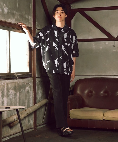 G.O.C（ジーオーシー）の「マルチ パターン ルーズ シフォン シアーシャツ（シャツ/ブラウス・メンズ・ブルー系その他/グリーン/ブラック系その他/ブラック/ホワイト/グレー・LARGE/SMALL/MEDIUM）」の15枚目の写真