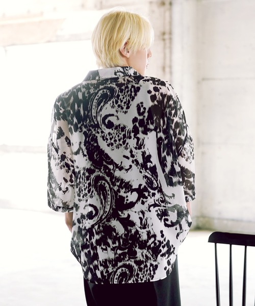 G.O.C（ジーオーシー）の「マルチ パターン ルーズ シフォン シアーシャツ（シャツ/ブラウス・メンズ・ブルー系その他/グリーン/ブラック系その他/ブラック/ホワイト/グレー・LARGE/SMALL/MEDIUM）」の9枚目の写真