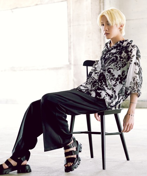 G.O.C（ジーオーシー）の「マルチ パターン ルーズ シフォン シアーシャツ（シャツ/ブラウス・メンズ・ブルー系その他/グリーン/ブラック系その他/ブラック/ホワイト/グレー・LARGE/SMALL/MEDIUM）」の10枚目の写真