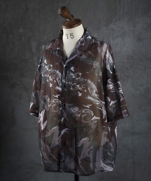 G.O.C（ジーオーシー）の「マルチ パターン ルーズ シフォン シアーシャツ（シャツ/ブラウス・メンズ・ブルー系その他/グリーン/ブラック系その他/ブラック/ホワイト/グレー・LARGE/SMALL/MEDIUM）」の7枚目の写真