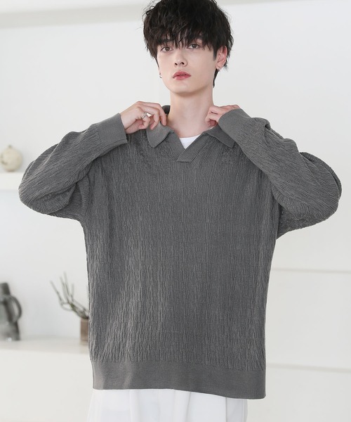 Levi's ダークグレー ニットポロシャツ 長袖 Levi's ダークグレー ニットポロシャツ 長袖