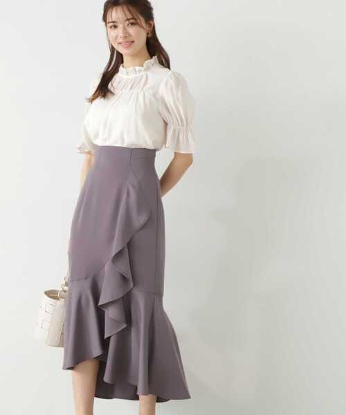 PROPORTION BODY DRESSING（プロポーションボディドレッシング）の「ラップラッフルスカート / 1213120903（スカート・レディース・オフホワイト/ダークグレー・SMALL/MEDIUM）」の4枚目の写真